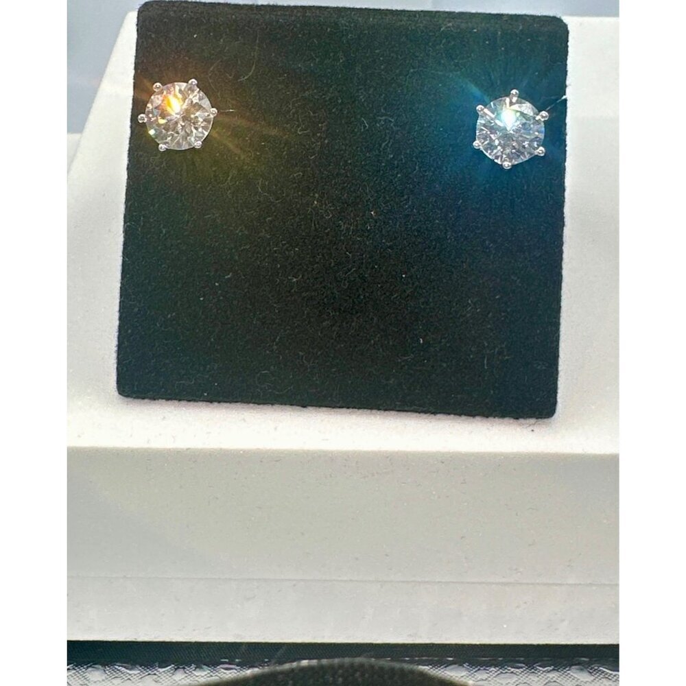 Sterling Silver Cubic Zirconia 2 CT Stud Earrings - Picture 2 of 4